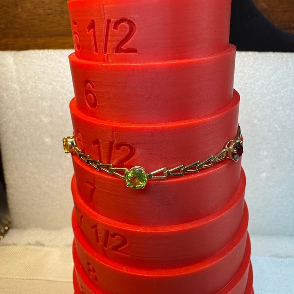 14KT Yellow Gold Triangle Link Chain Multicolor Gemstone Bracelet - Picture 8 of 8